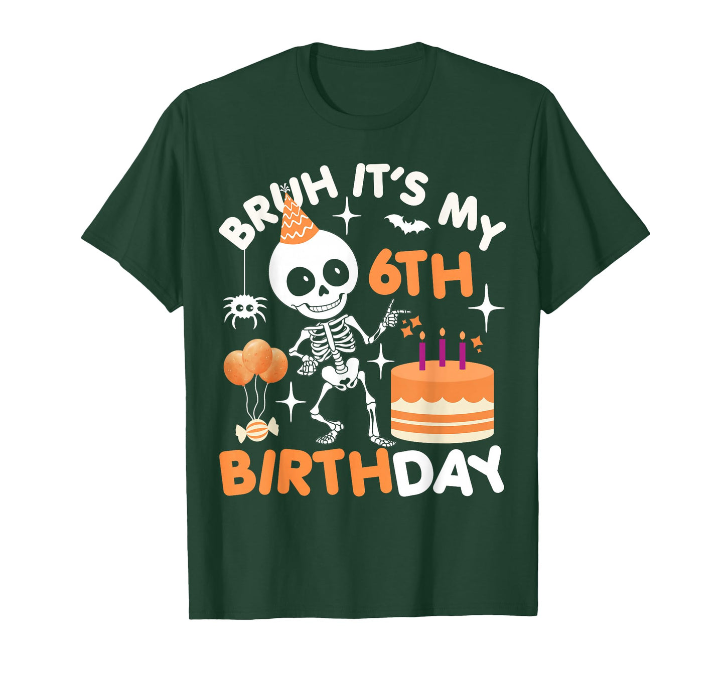 Funny Halloween Birthday Skeleton Bruh It's My 6th Bday Boys T-Shirt