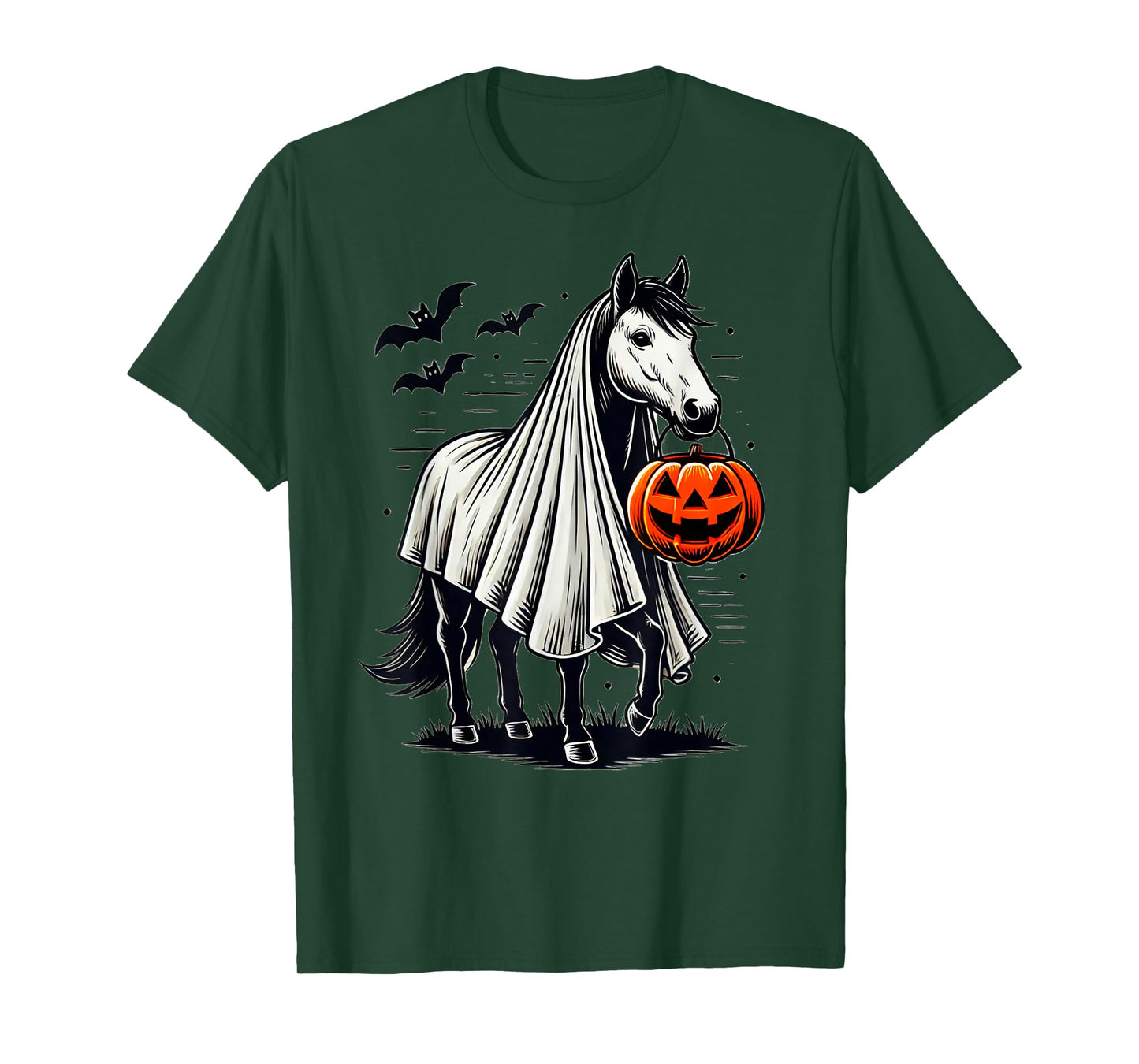 Halloween Horse With Pumpkin Ghost Costume Rider Riding T-Shirt