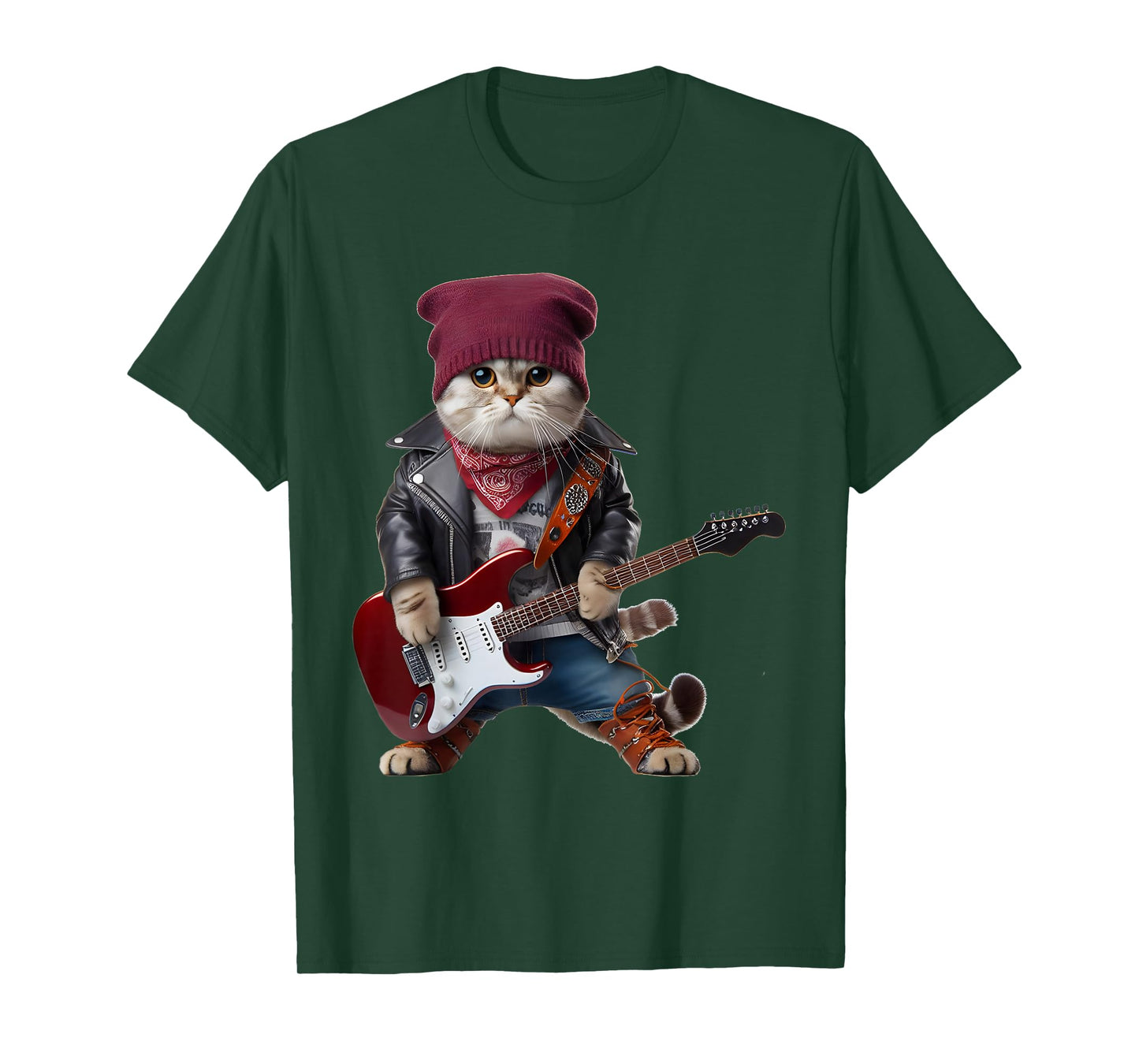 Cat Playing Guitar Cute Funny Cute Kitten Rock Rockin Cat T-Shirt