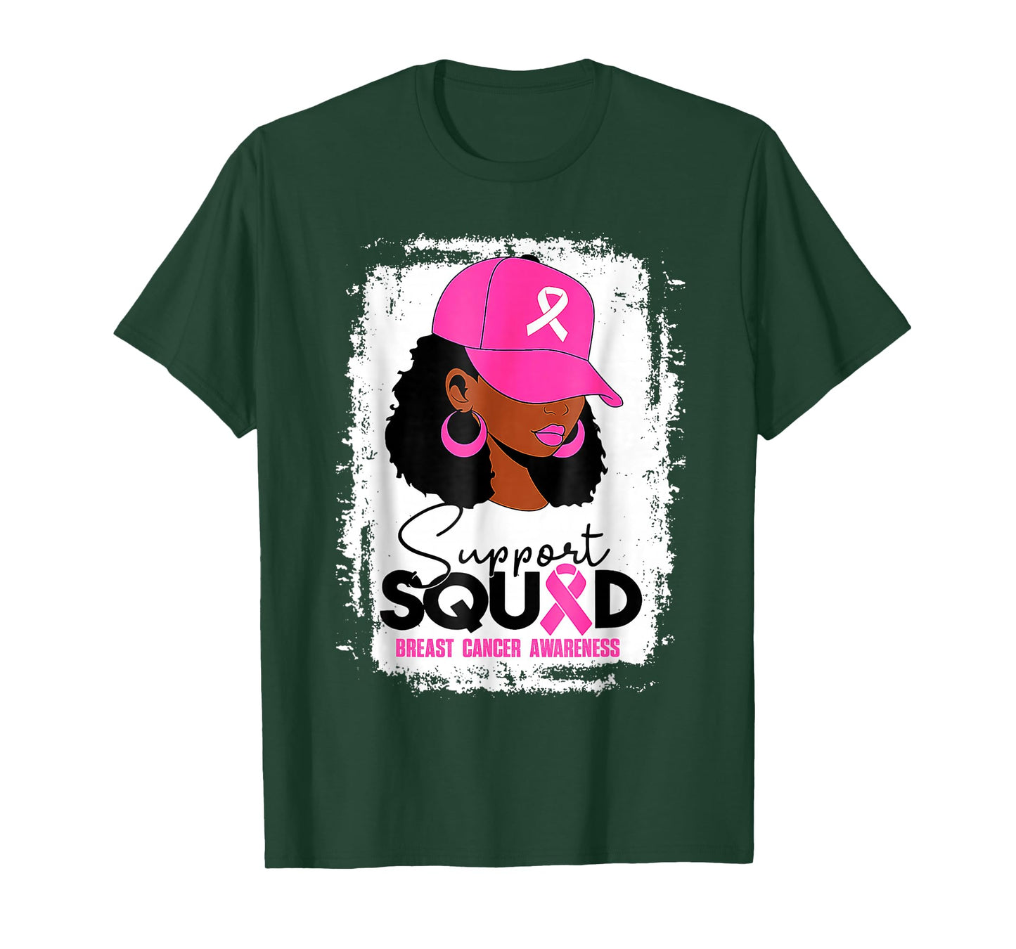 Support Squad Black Women Pink Hat Breast Cancer Awareness T-Shirt