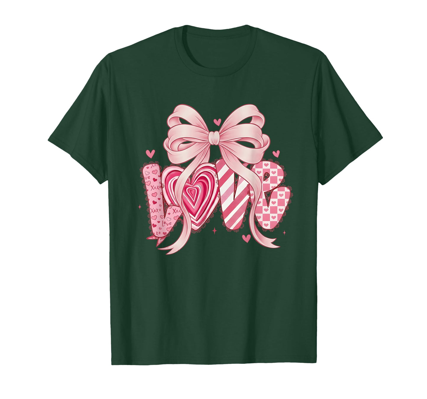 Valentines Day Love with Bow and Hearts Preppy Coquette Pink T-Shirt