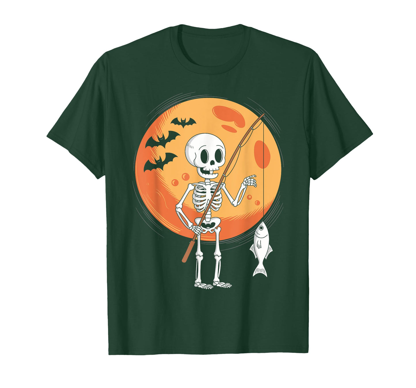 Funny Skeleton Fishing Lovers Moon Spooky Halloween Boys T-Shirt