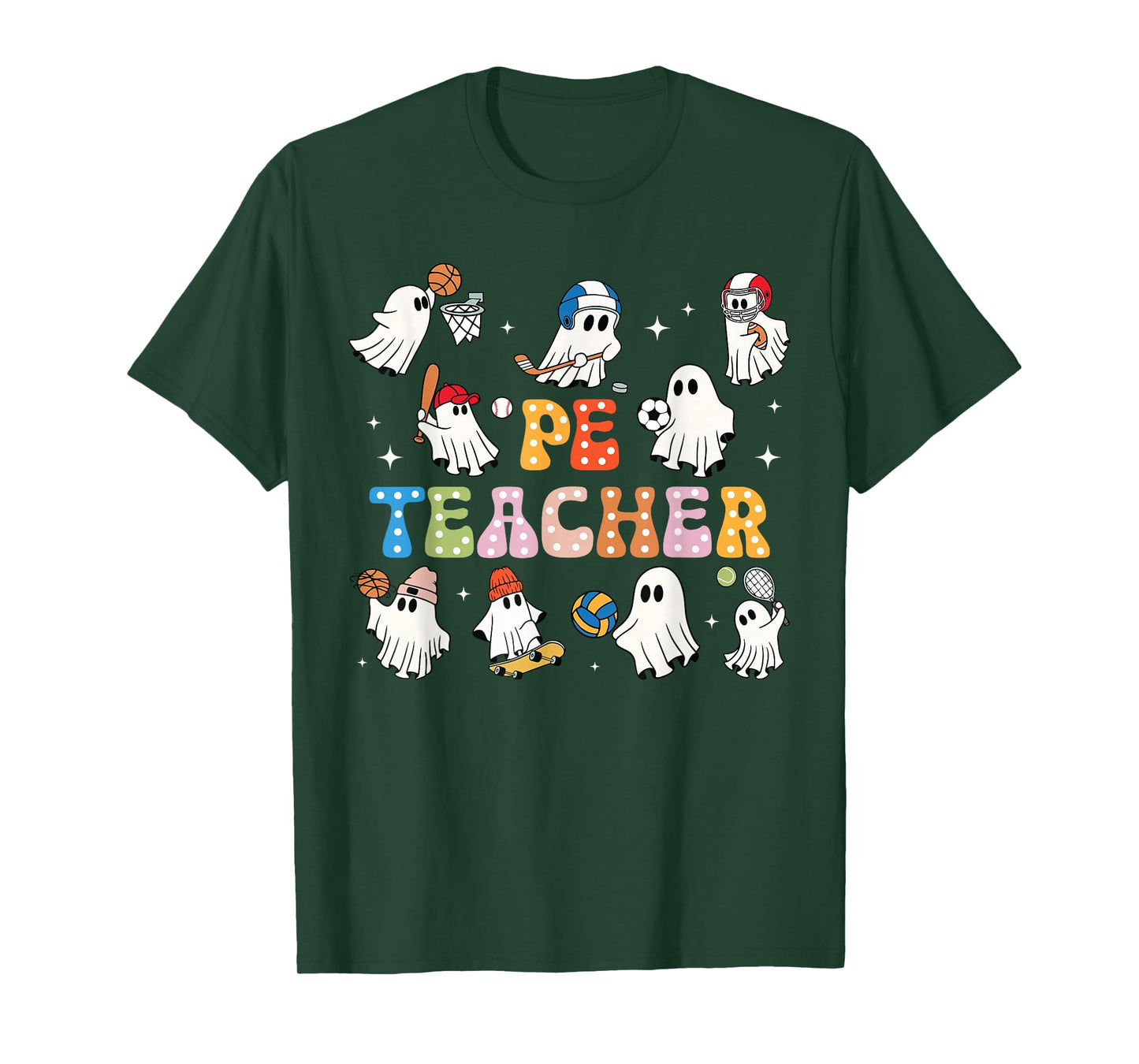 Halloween PE Teacher Ghost Playing Sports Physical Education T-Shirt