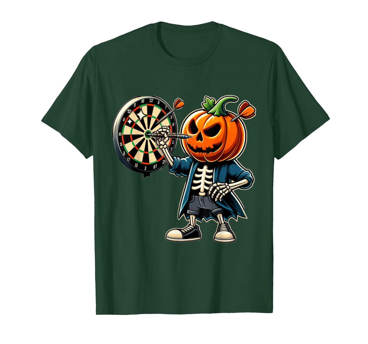 Funny Halloween Dart Player Skeleton Pumpkin T-Shirt