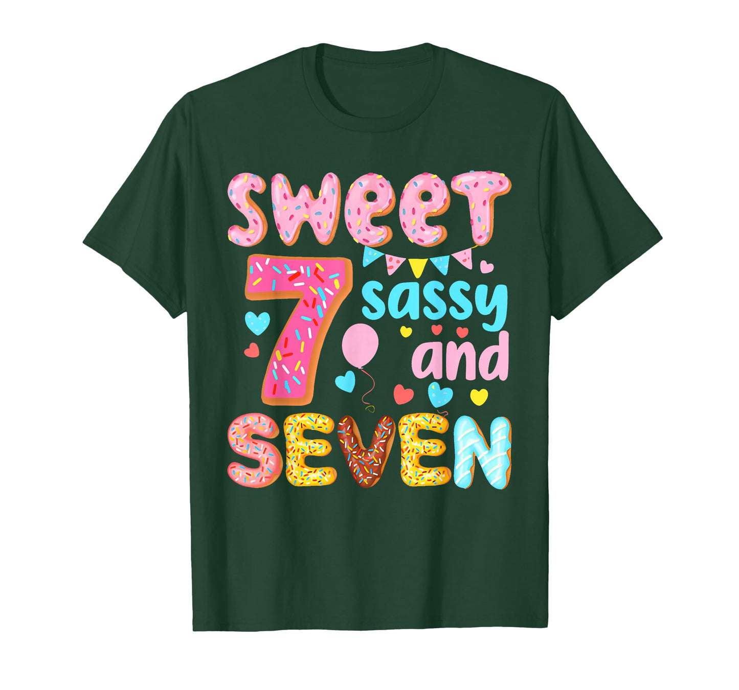 Kids Sweet Sassy And Seven Birthday Girl Donut T-Shirt