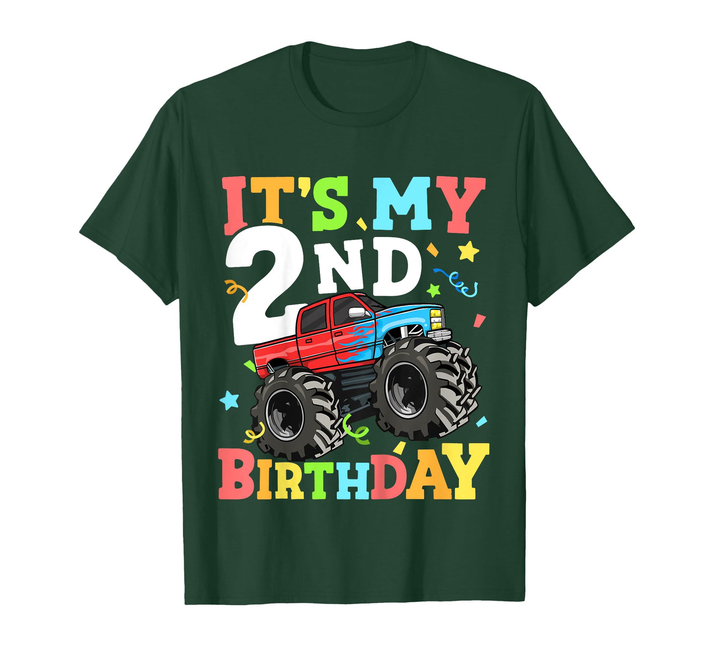 Kids Monster Truck It's My 2nd Birthday Boy Two 2 Toddler T-Shirt
