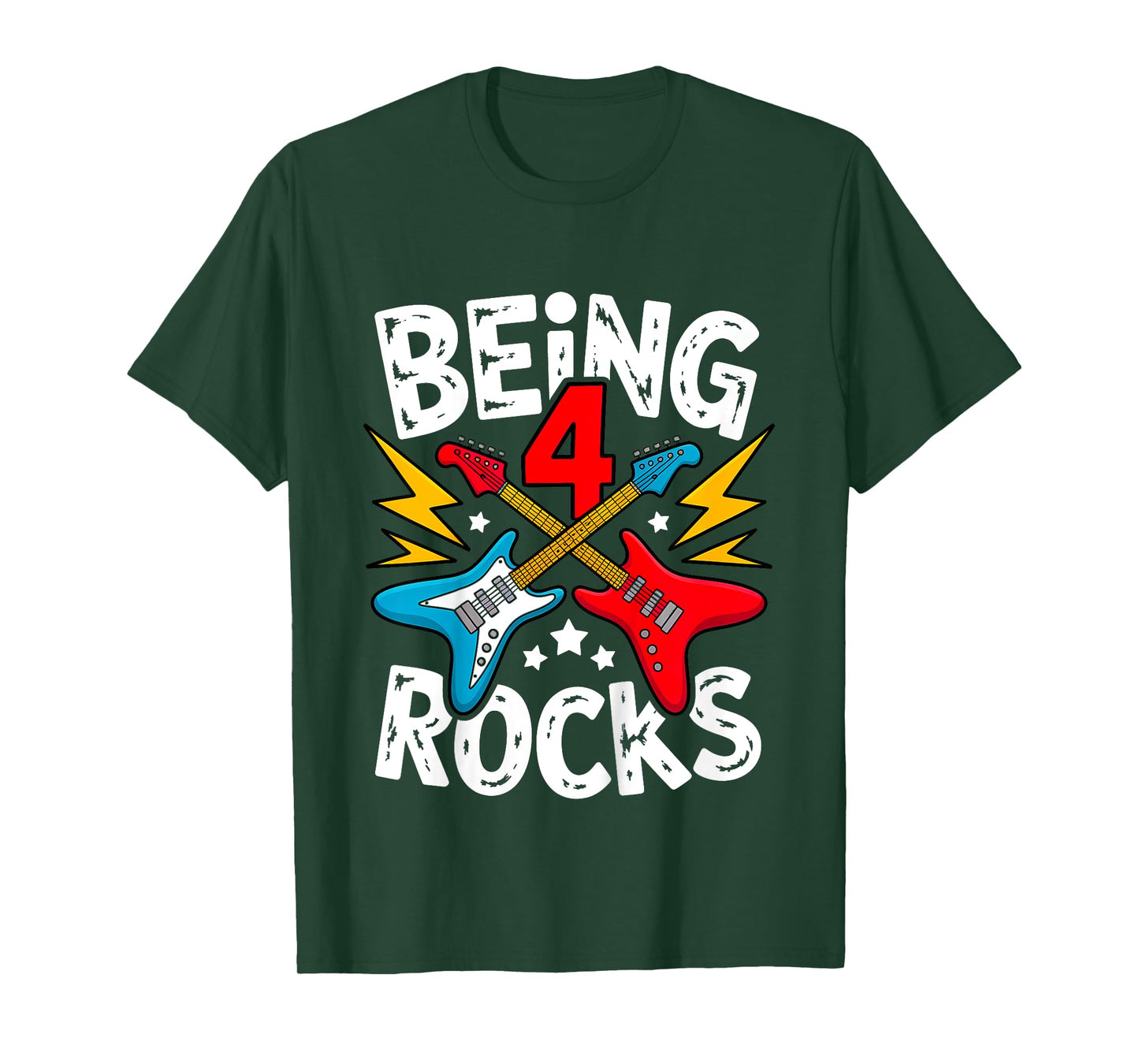 Kids Being 4 Rocks Electric Guitar Birthday Party T-Shirt