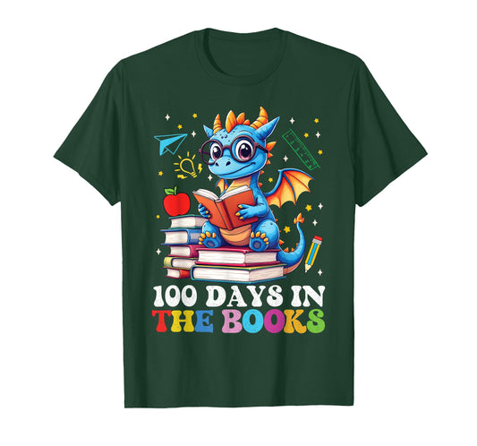 100 Days of School Dragon Reading 100th Day Boys Girls Kids T-Shirt