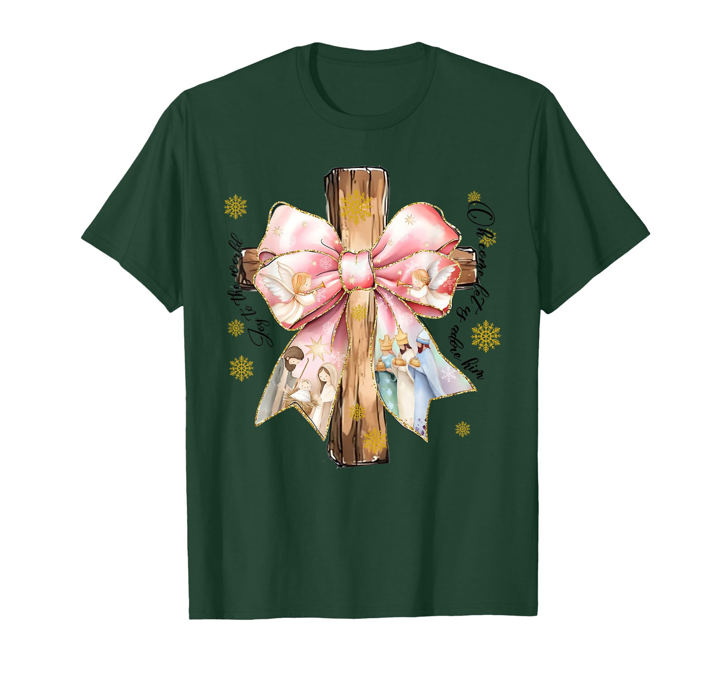 Christian Cross Jesus Nativity Angel Bow Christmas T-Shirt