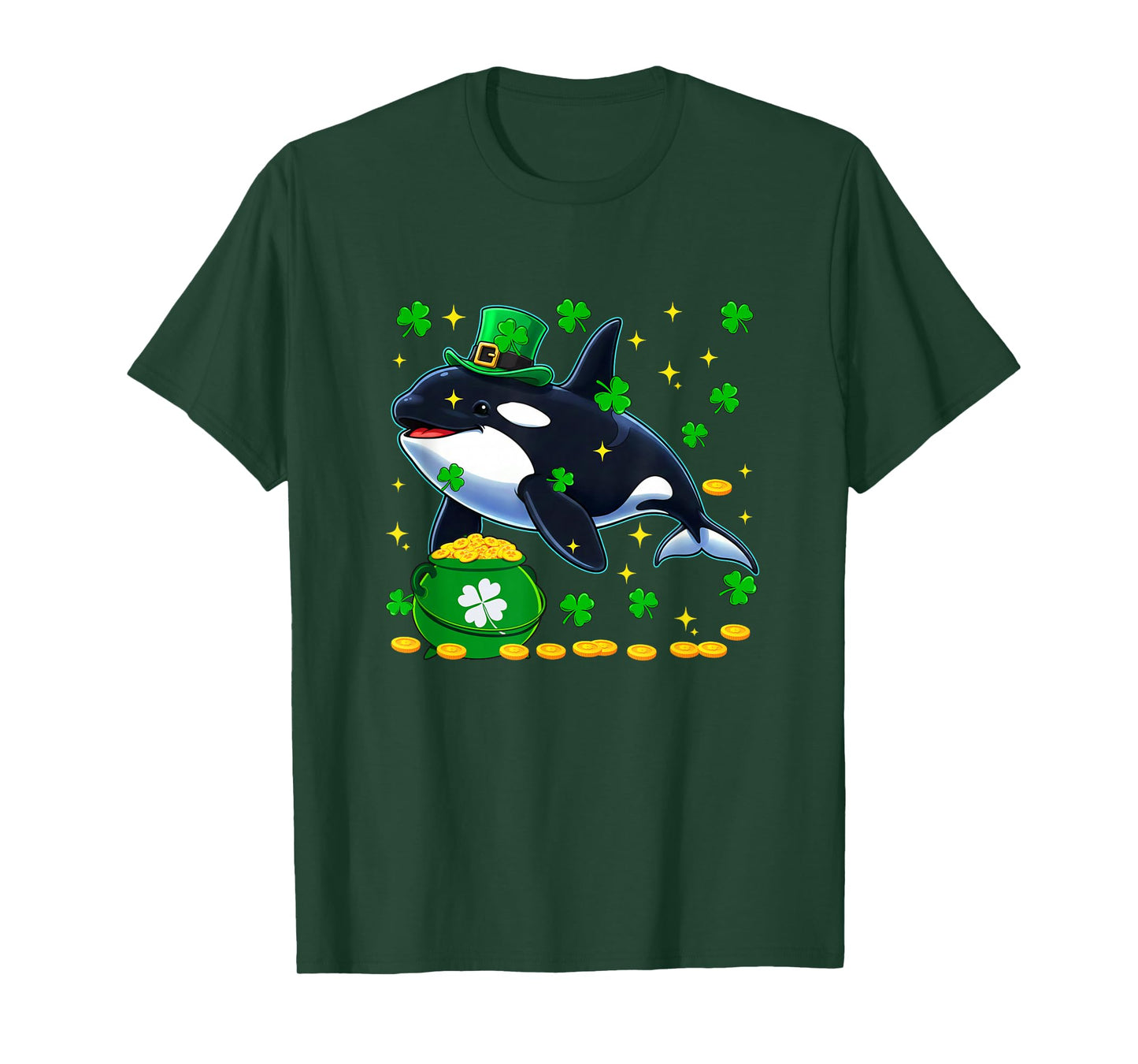 Orca Wearing Irish Costume St. Patrick's Day Shamrocks T-Shirt