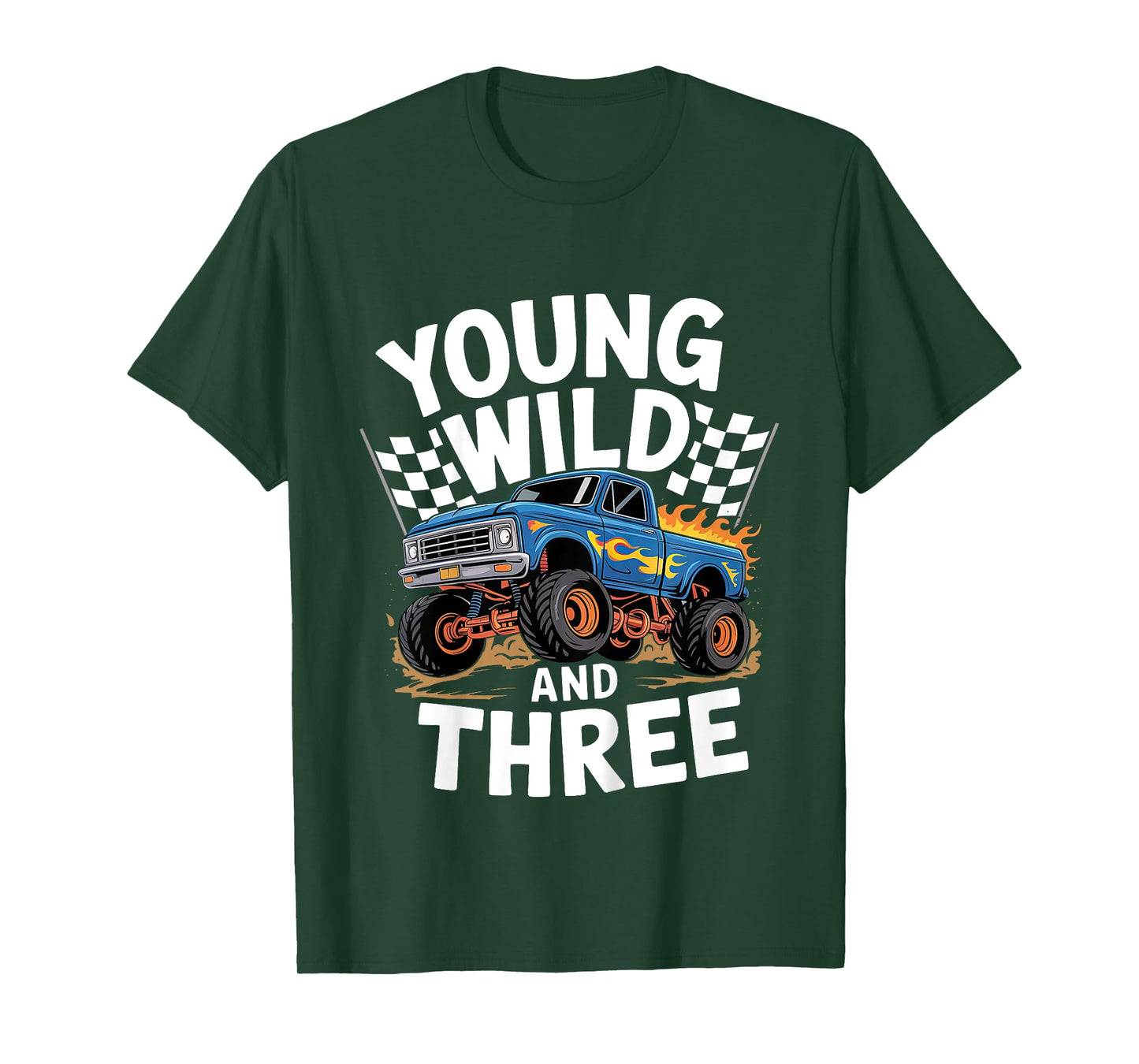 Kids 3rd Birthday Monster Truck Young Wild And Three 3 Year Old T-Shirt
