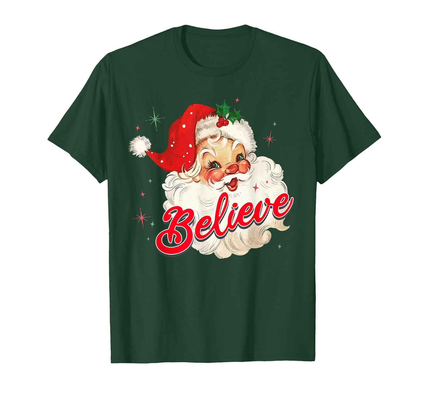 Vintage Santa Claus Believe Christmas Women Boys Girls T-Shirt