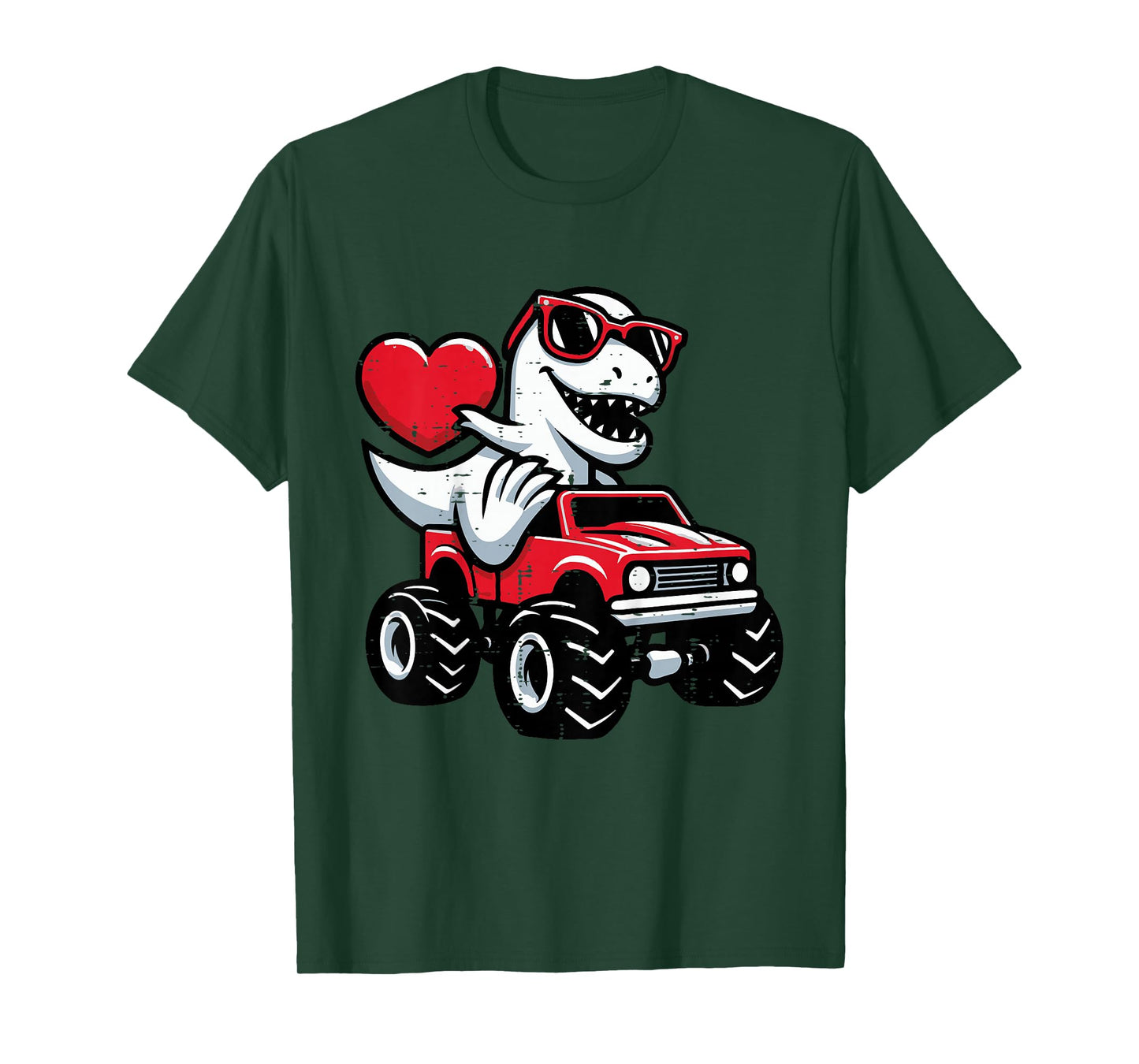 Kids Valentines Day Dino Heart Sunglasses Monster Truck Boys Kids T-Shirt