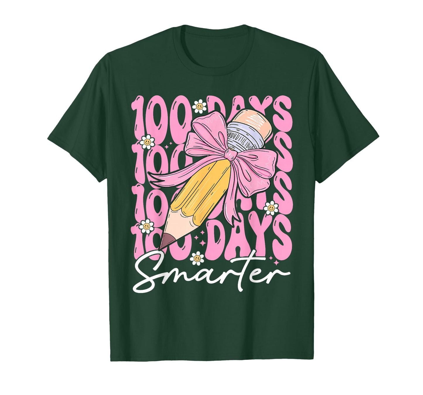 100 Days Smarter Girls Coquette Bow 100th Day of School Kids T-Shirt