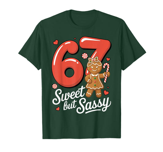 Cute Gingerbread Girl 67 Red Bubble Letters Candy Cane T-Shirt