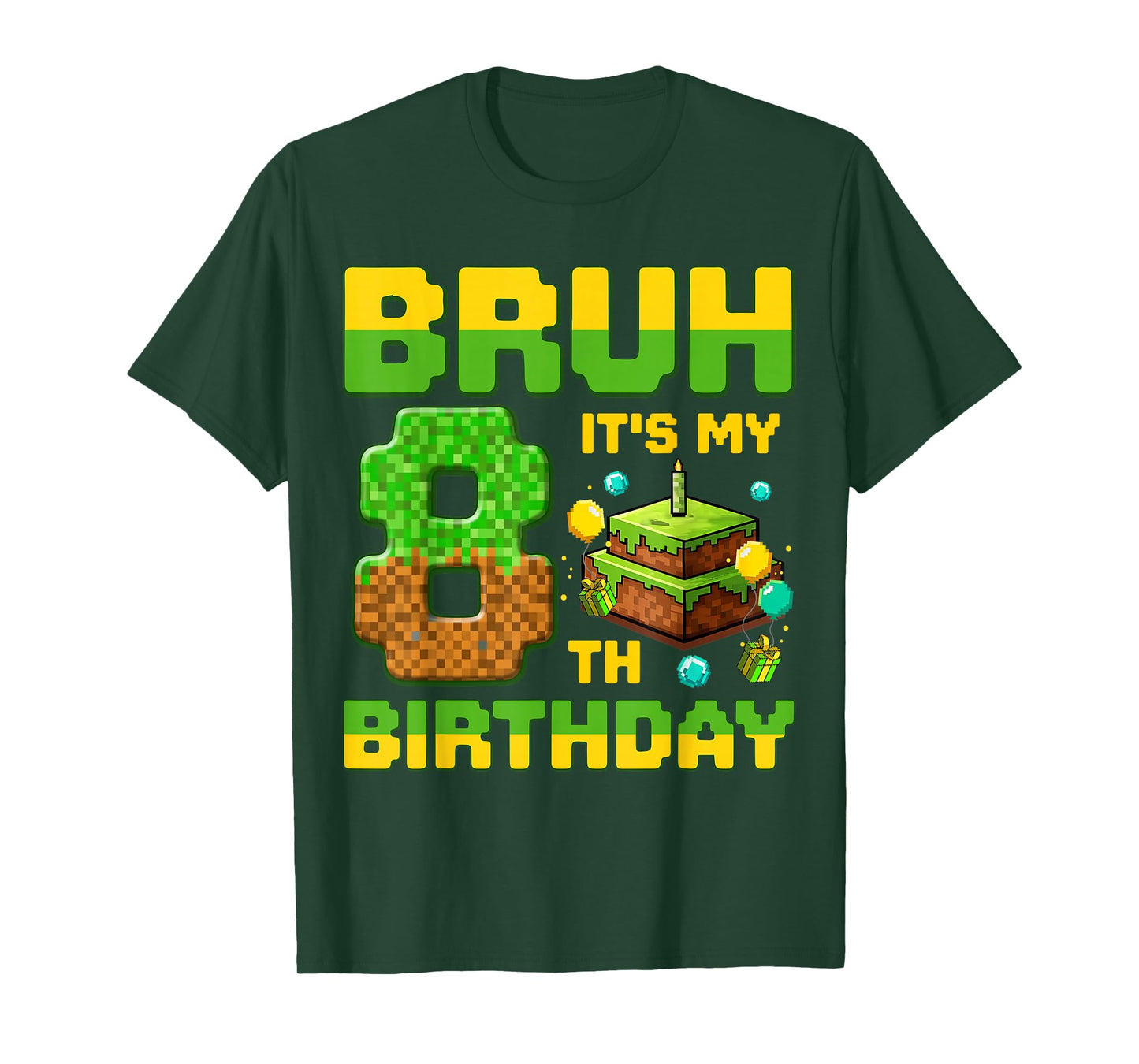Bruh It's My 8Th Birthday Birthday Boy Gamers Pixel Number T-Shirt