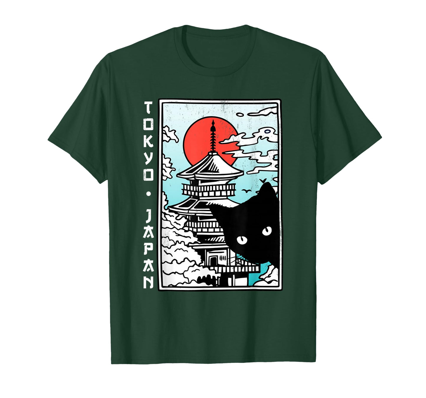 Tokyo Japan Shirt Cute Kawaii Japanese Temple Black Cat T-Shirt