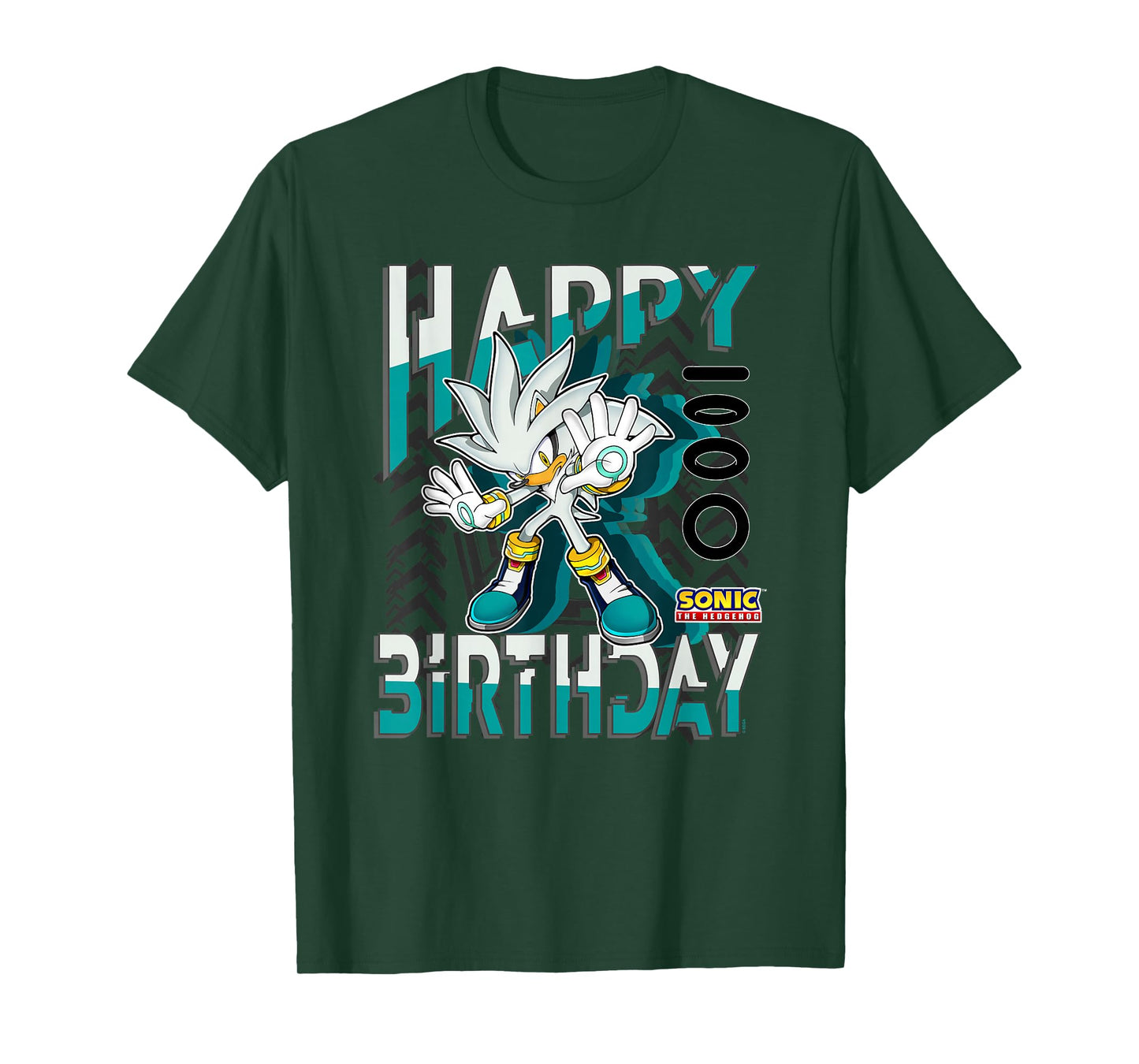 Sonic The Hedgehog Happy Birthday Silver Grid Chest Poster T-Shirt