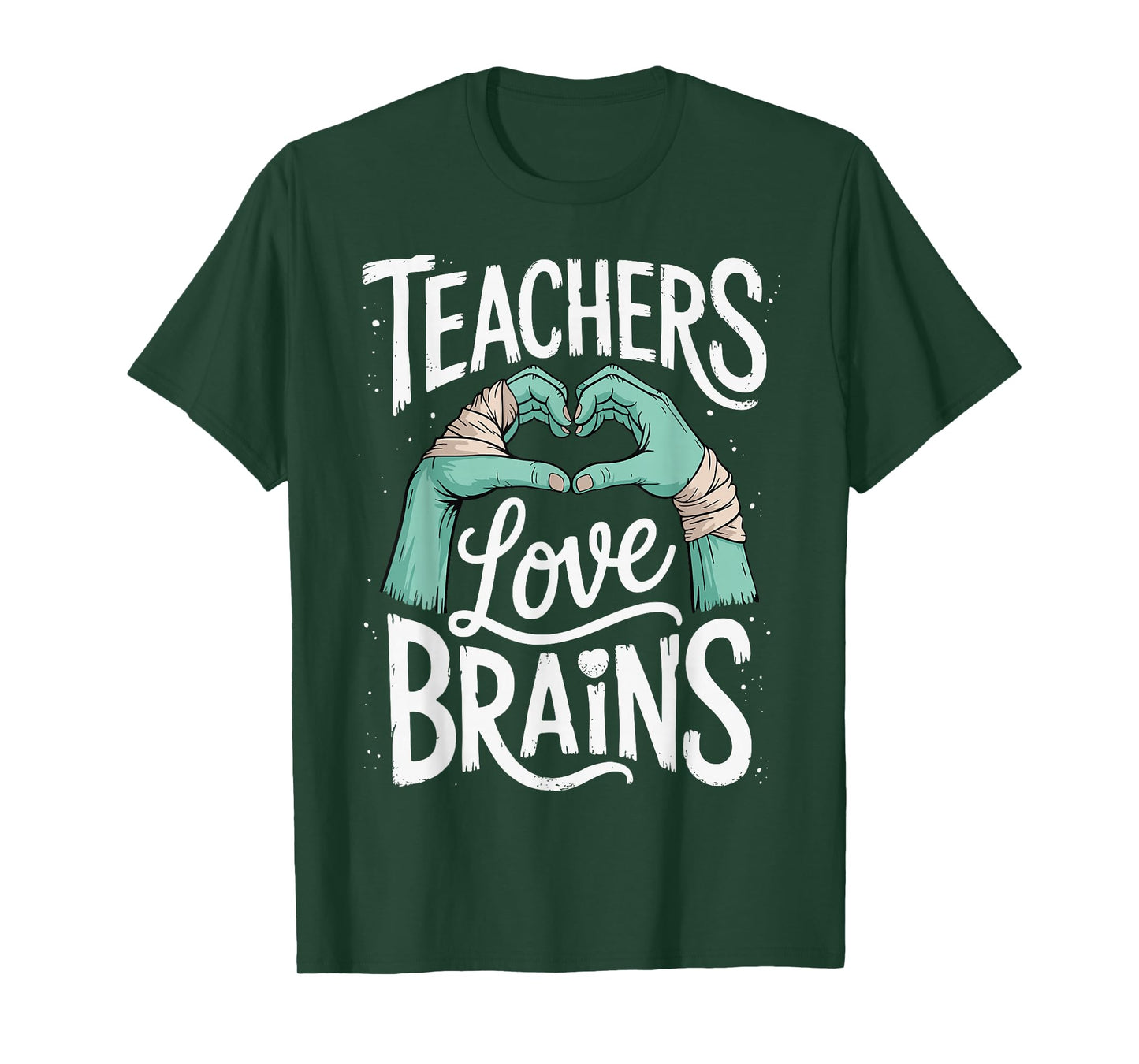 Funny Teacher Halloween Shirt Women Men Teachers Love Brains T-Shirt
