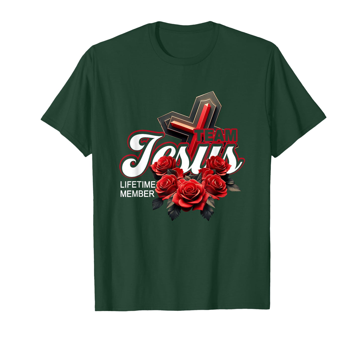 Team Jesus Lifetime Member Cross Roses for Christian Faith T-Shirt
