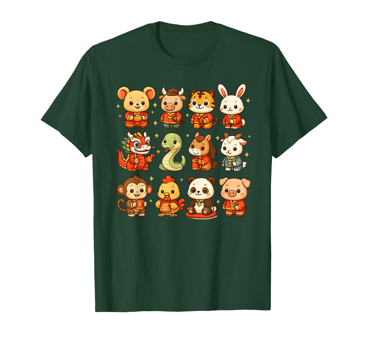Lunar New Year Cute Animals 12 Chinese Zodiac Signs Order T-Shirt