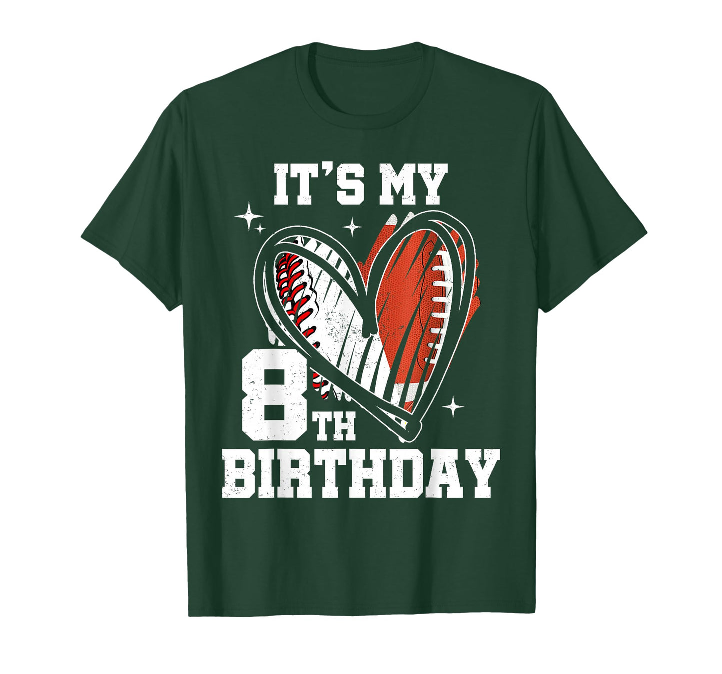 It's My 8th Birthday Baseball Football Heart 8 Year Old T-Shirt