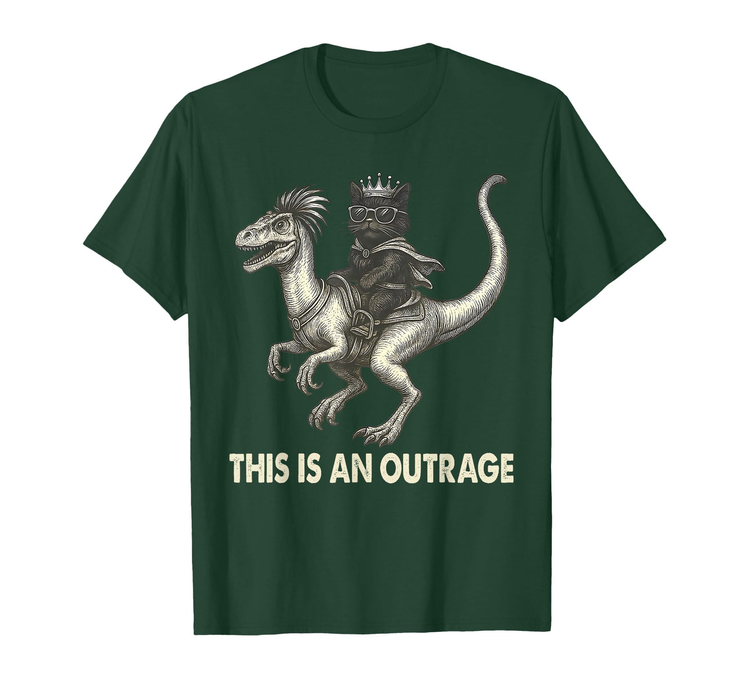 This is an Outrage Cat Ridding Dinosaur Meme Funny Sarcastic T-Shirt