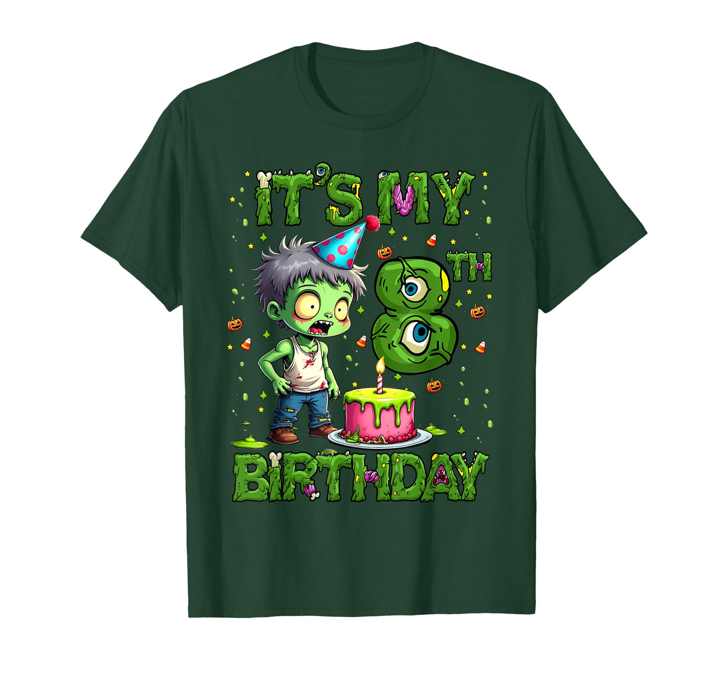 Kids It's My 8th Birthday Boy Halloween Zombie 8 Years Old T-Shirt