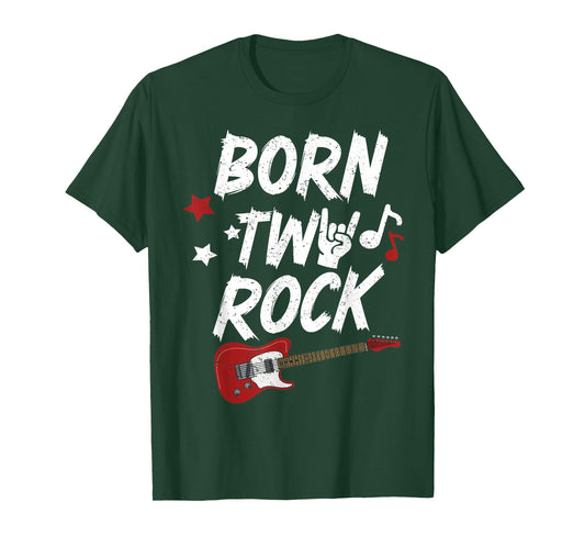 Kids 2nd Birthday Guitar Born Two 2 Year Old Rock Bday Boys T-Shirt