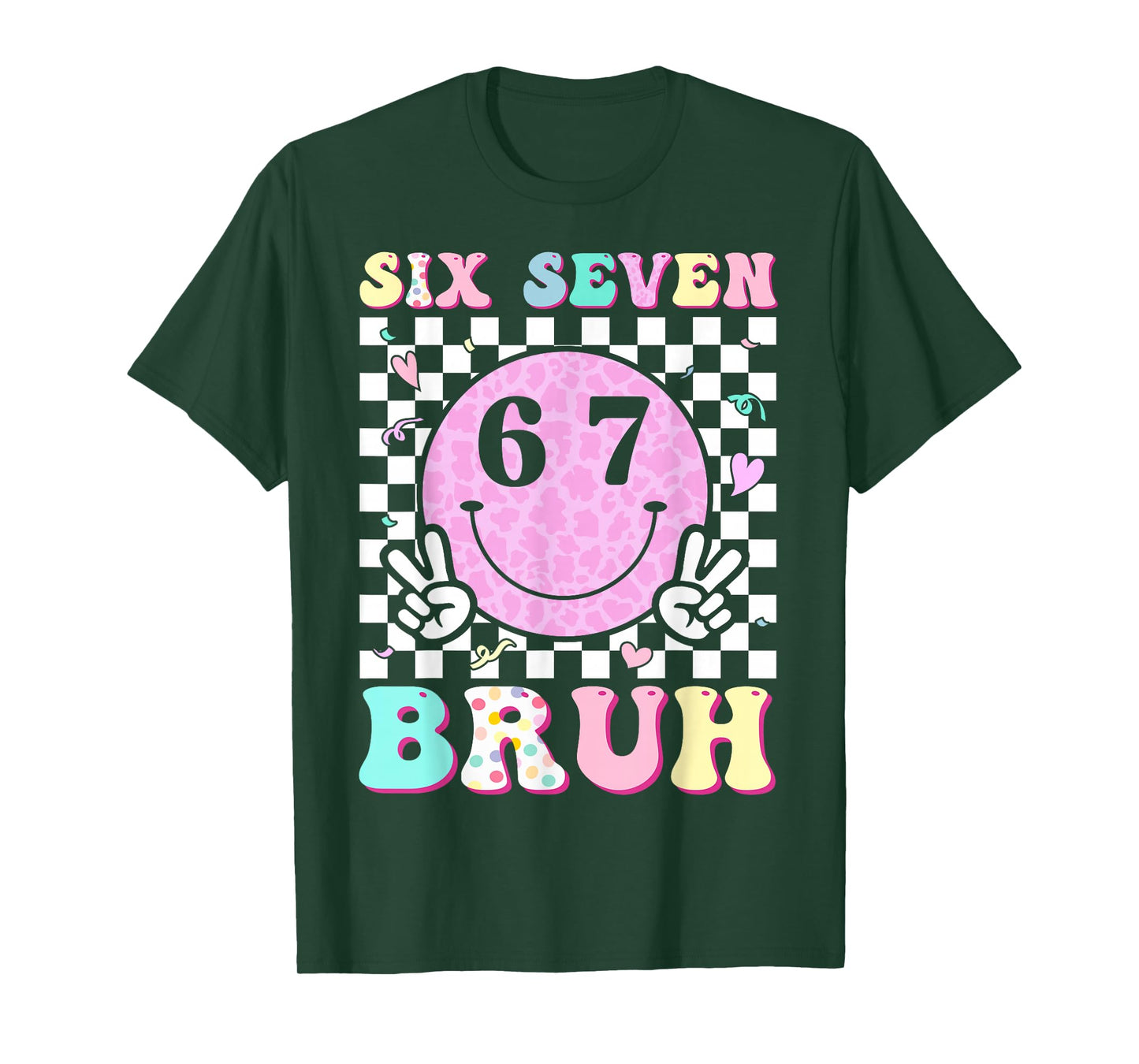 Six Seven Bruh Boys Teens Kids 6 7 Groovy Happy Face 67 Meme T-Shirt