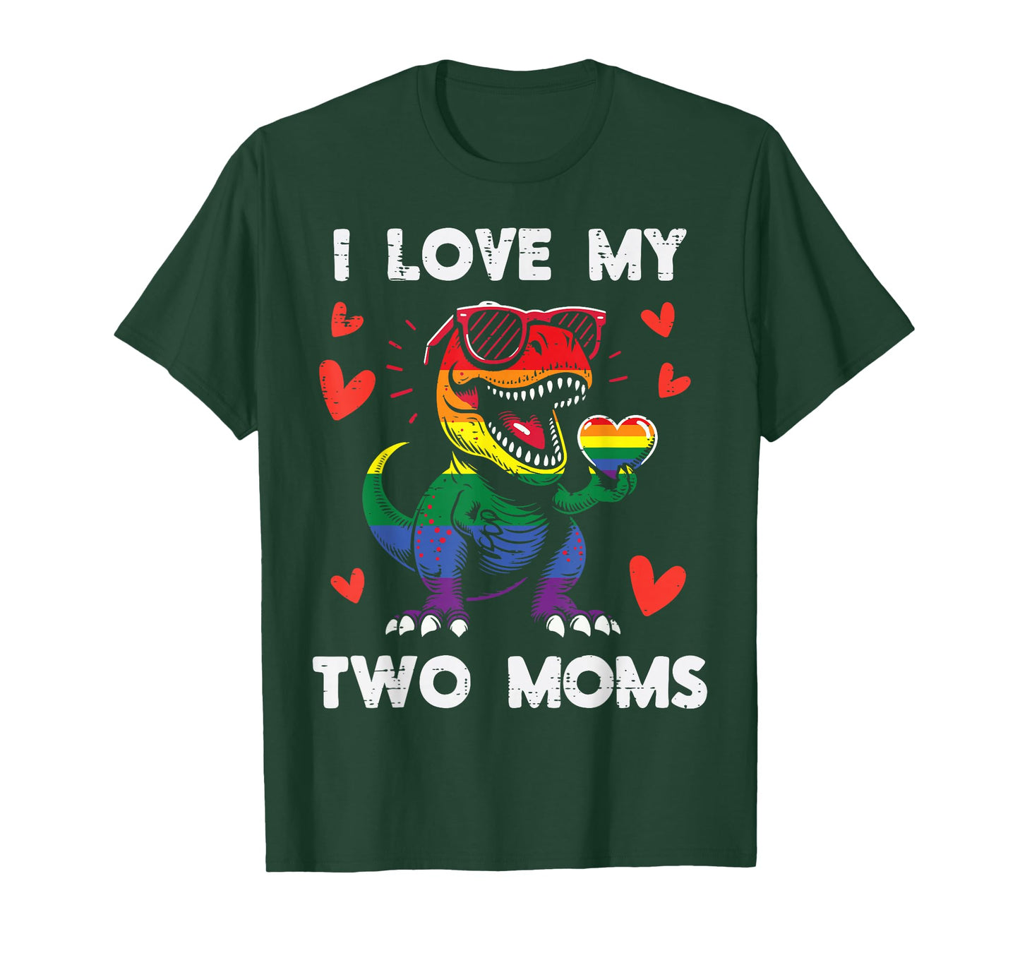 Gay Pride I Love My Two Moms Dino LGBTQ Ally Rainbow Kids T-Shirt