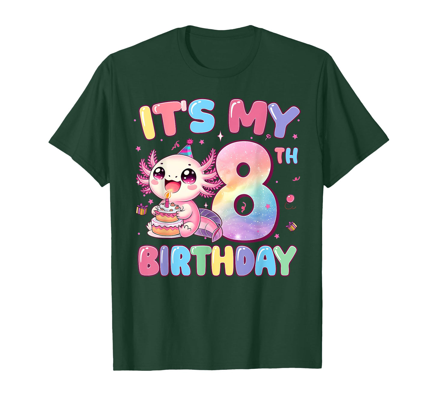 It's My 8th Birthday Girl Cute Axolotl 8 Year Old Bday Kids T-Shirt