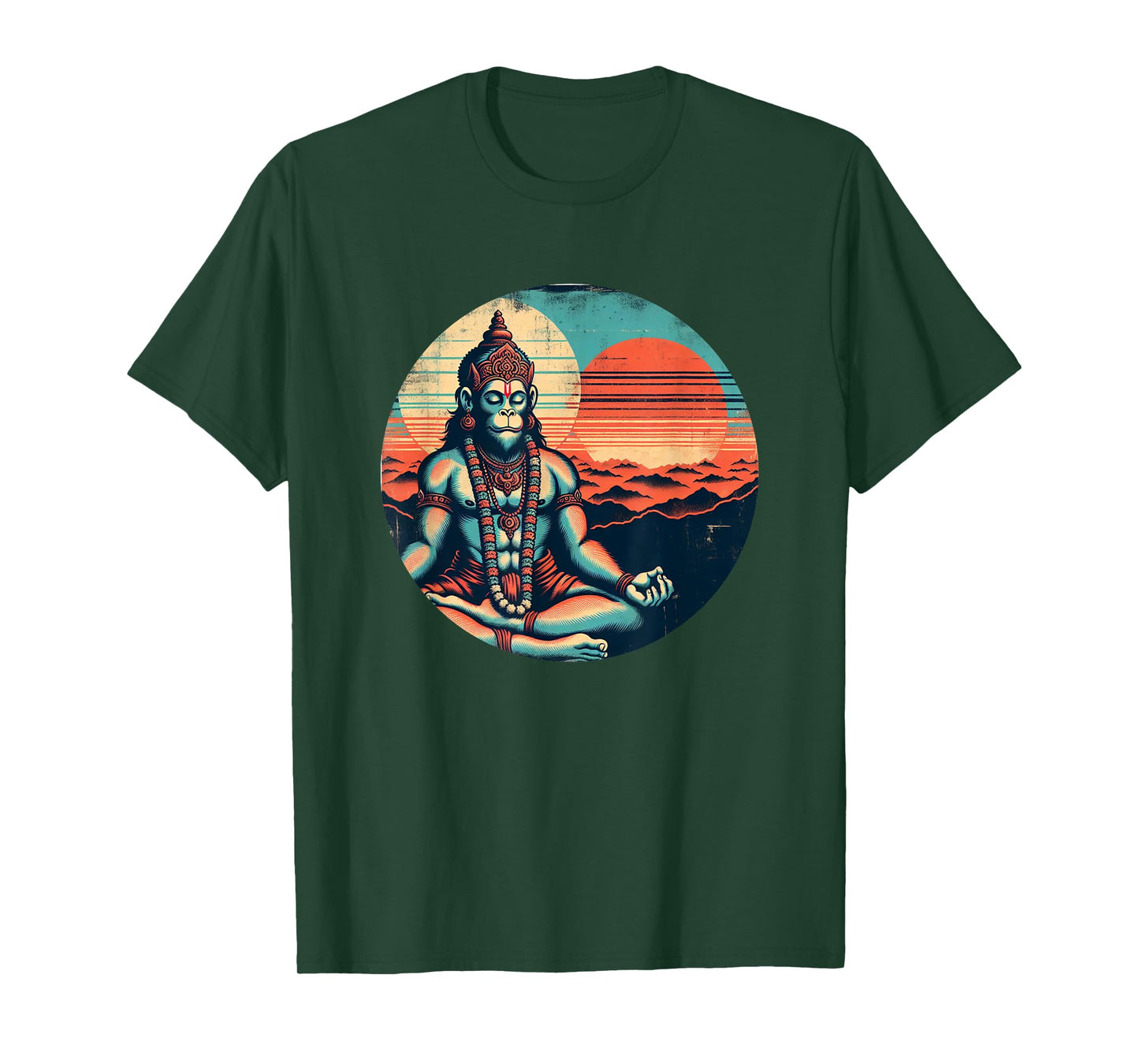 Meditating Hanuman Vintage Sunset Empowering Yoga Meditation T-Shirt