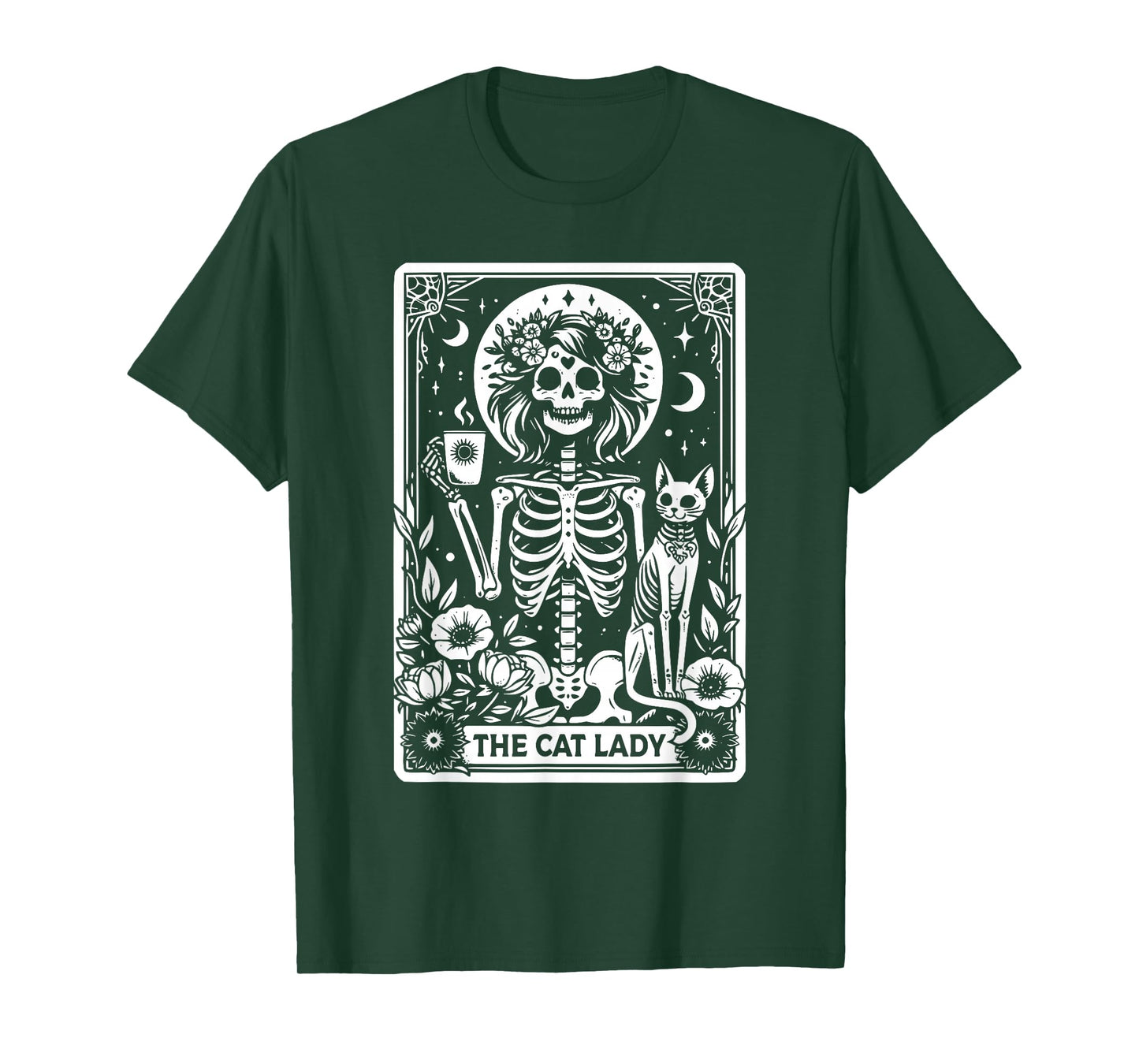 The Cat Lady Tarot Cards Skeleton Coffee Cat Tarot Card T-Shirt