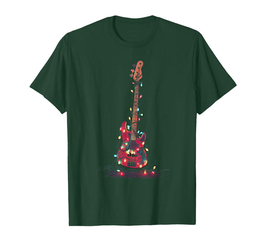 Bass Guitar Christmas Graphics Lights Lover Player Bassist T-Shirt