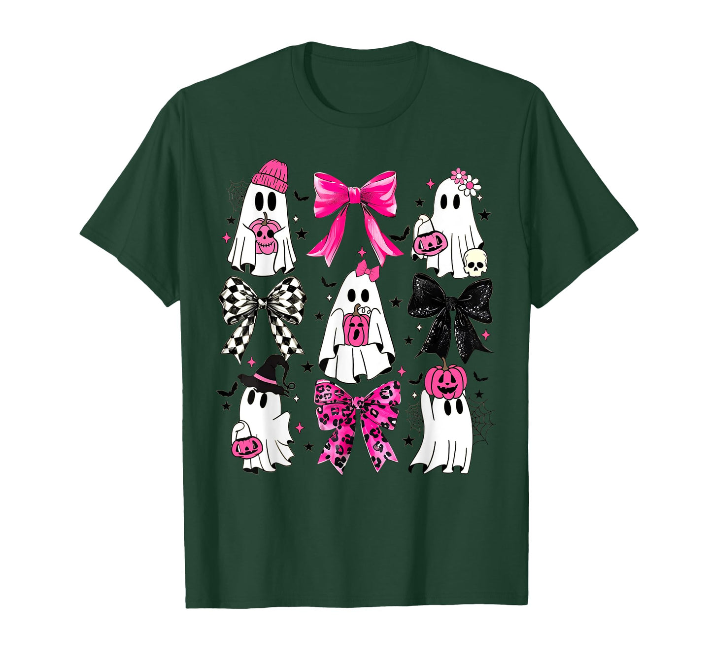 Cute Ghost Coquette Aesthetic Pink Bows Spooky Season Girl T-Shirt