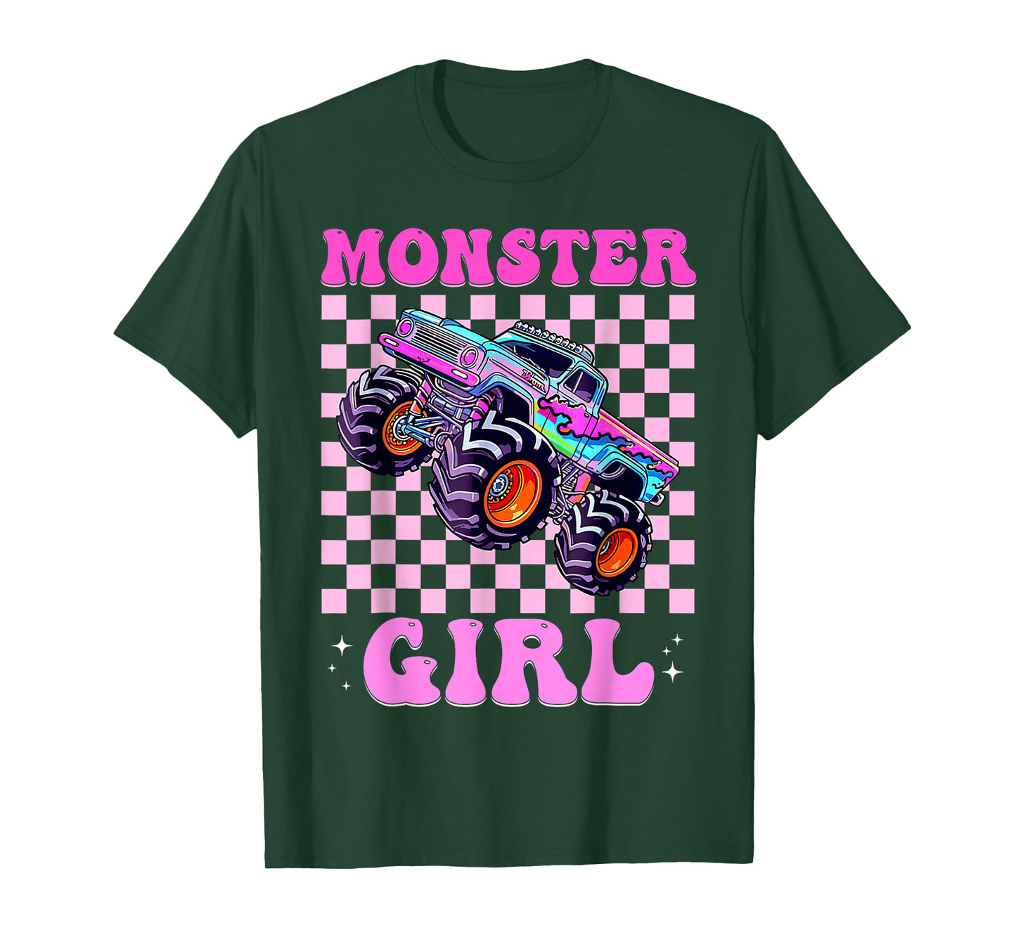 Kids Monster Truck Girl Pink Monster Trucks Lover Mom Groovy T-Shirt