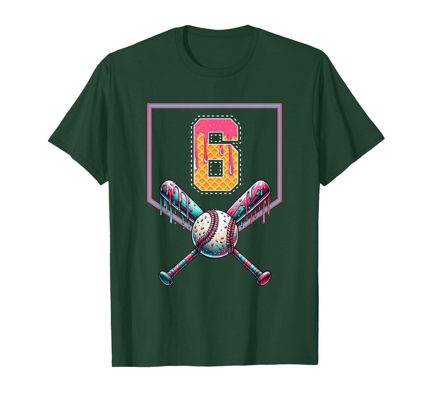 Baseball Drip Number 6 Player Or 6th Birthday Drip Style T-Shirt