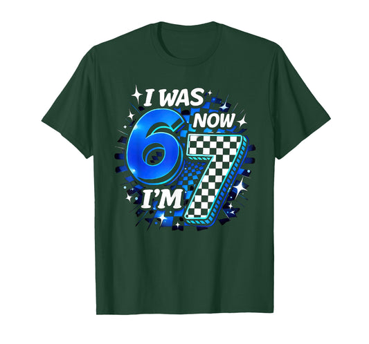 Blue Checkered I was 6 Now I'm 7 Funny 67 Birthday Boy T-Shirt