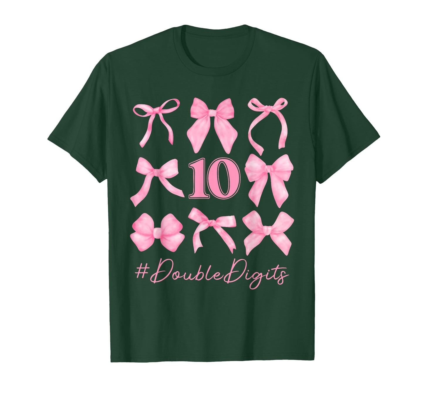 Cute Double Digits Birthday Girl 10th Birthday Coquette Bow T-Shirt