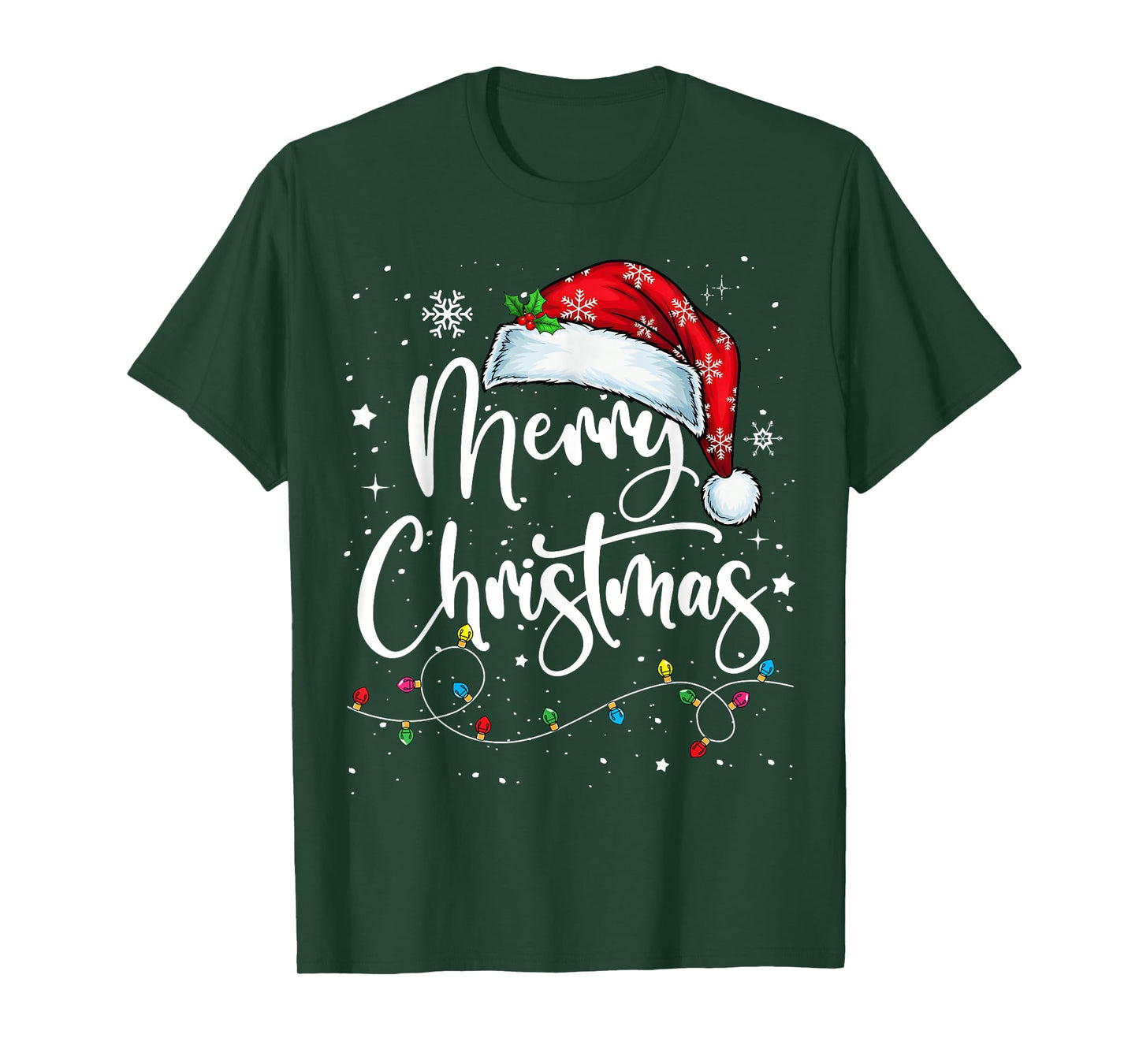 Merry Christmas Lights Santa Hat Xmas Family Matching Pajama T-Shirt