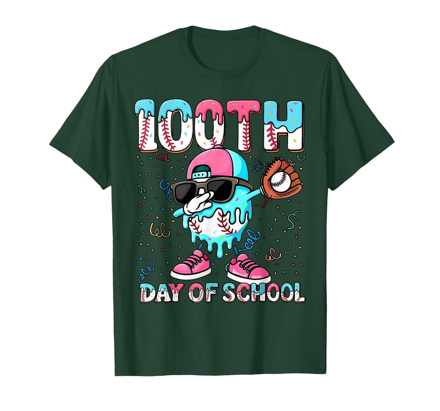 Dabbing Drippy 100th Days of School Baseball Ice Cream Drip T-Shirt