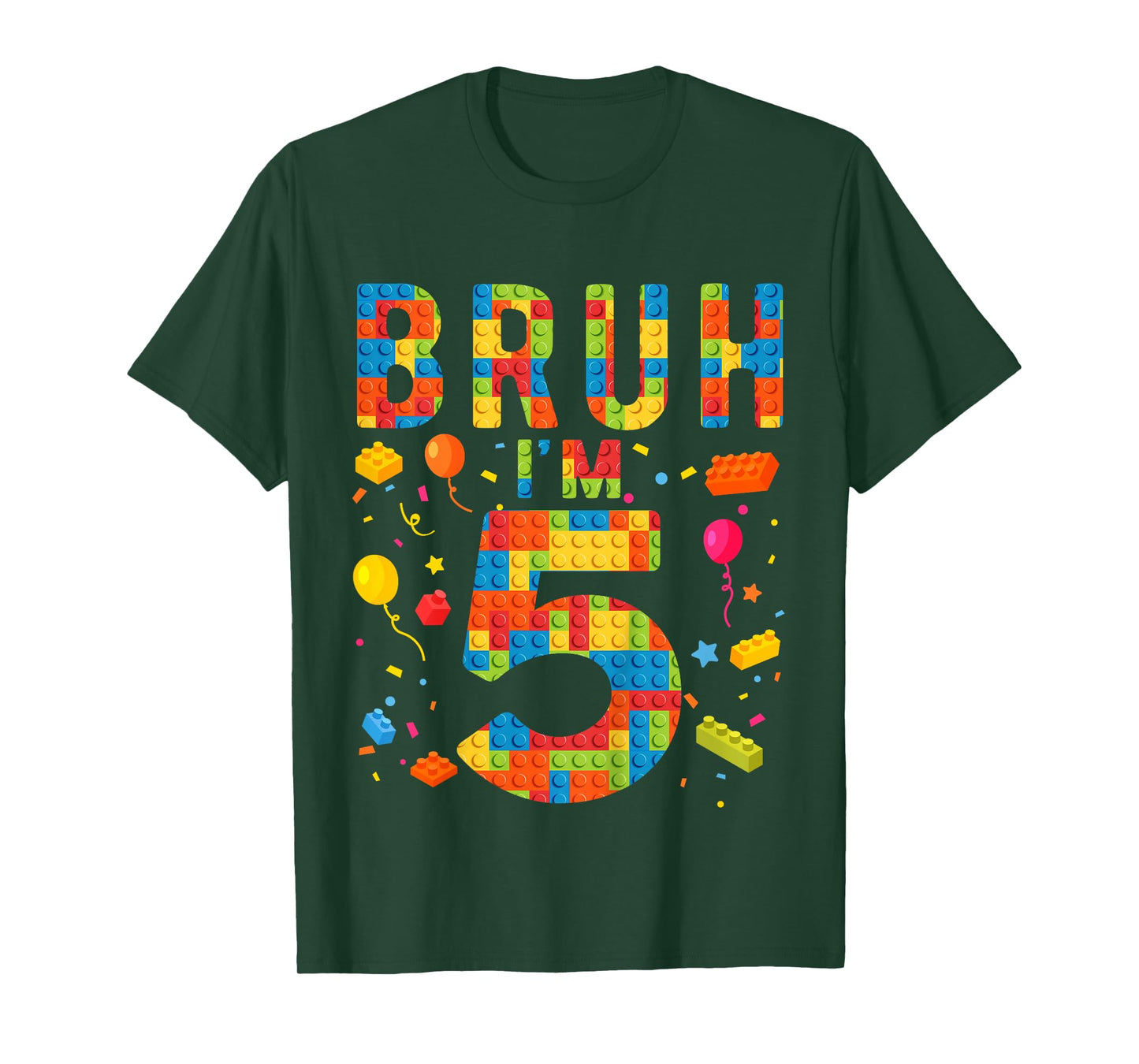 Kids 5 Year Old Building Blocks Bruh 5th Birthday Boy T-Shirt