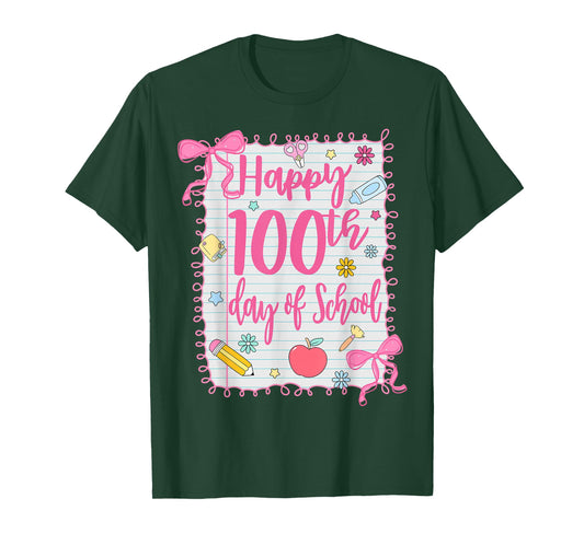 Happy 100th Day of School Coquette Girl Bow 100 Days Teacher T-Shirt