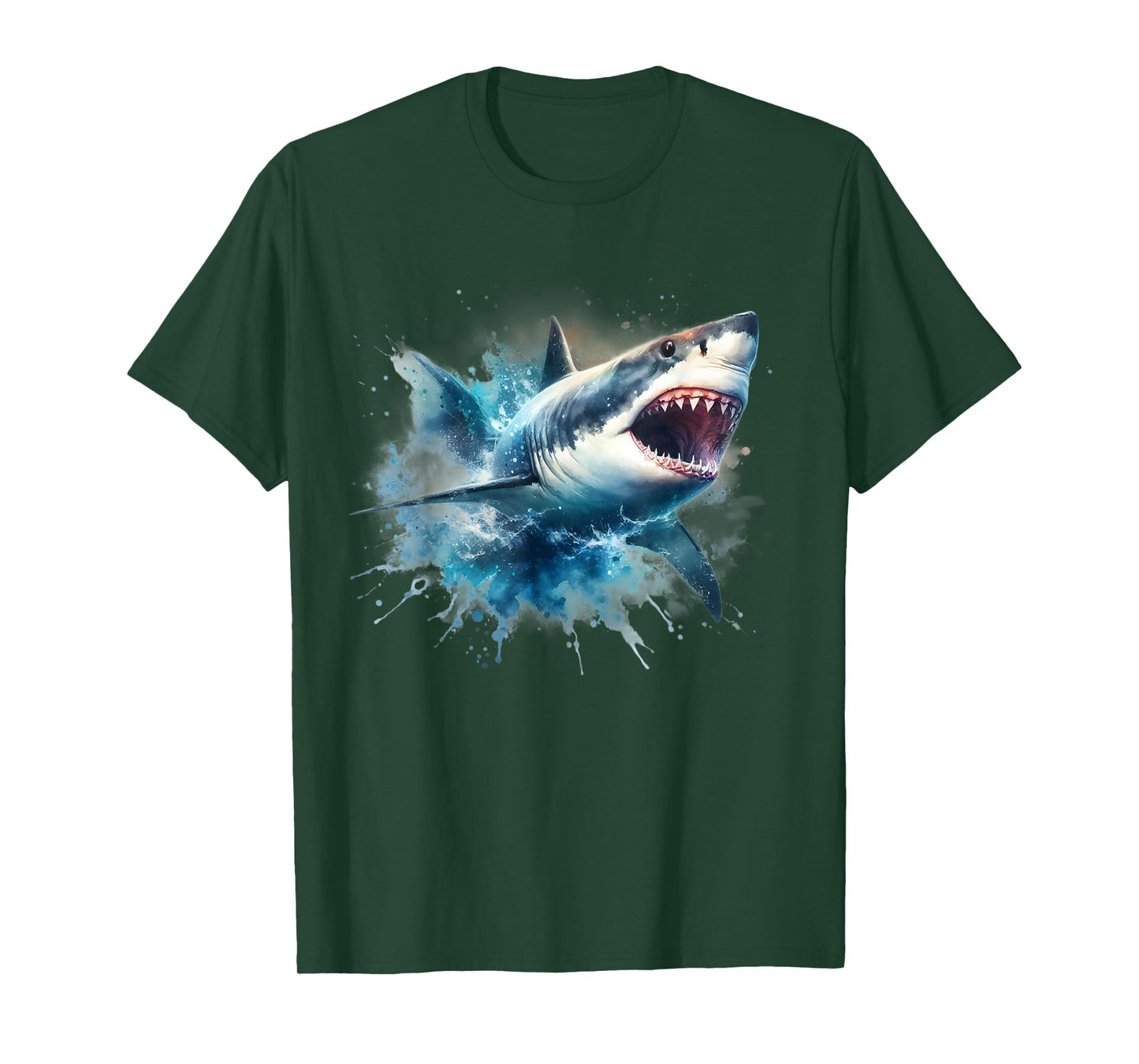 Cool Watercolor Great White Shark Open Jaw T-Shirt