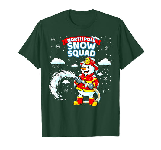 North Pole Snowman Firefighter Christmas Squad Kids Fireman T-Shirt
