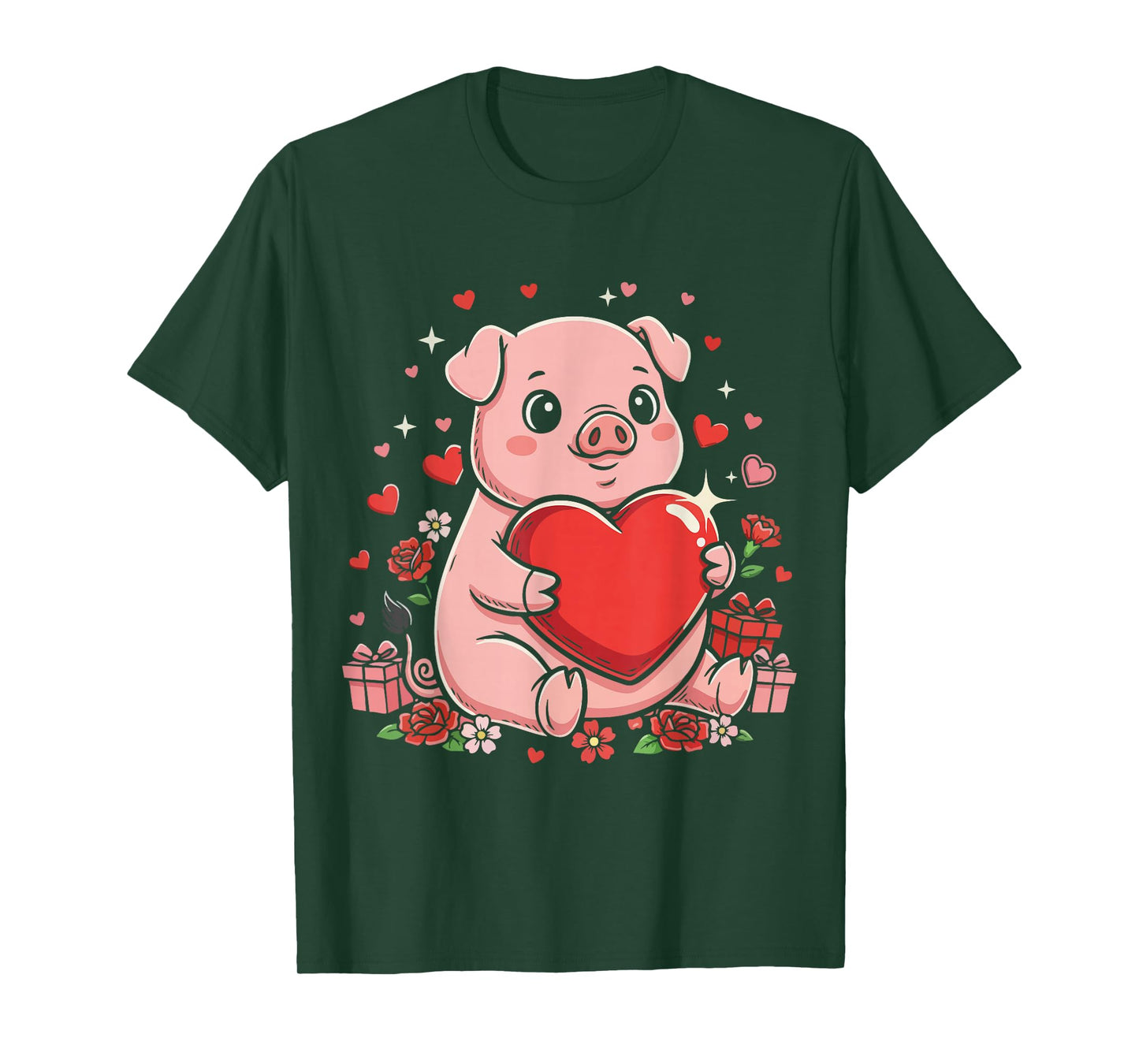 Pig Cute Farm Animal Holding Heart Love Valentine T-Shirt