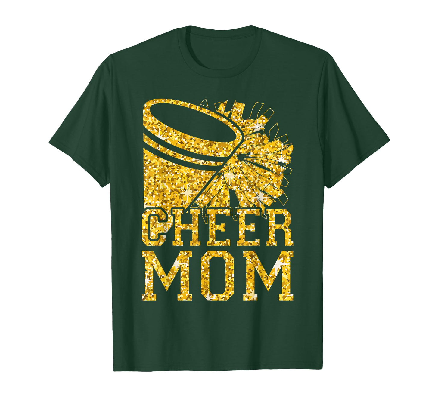 Cheer Mom Biggest Fan Cheerleader Black Yellow Pom Pom T-Shirt