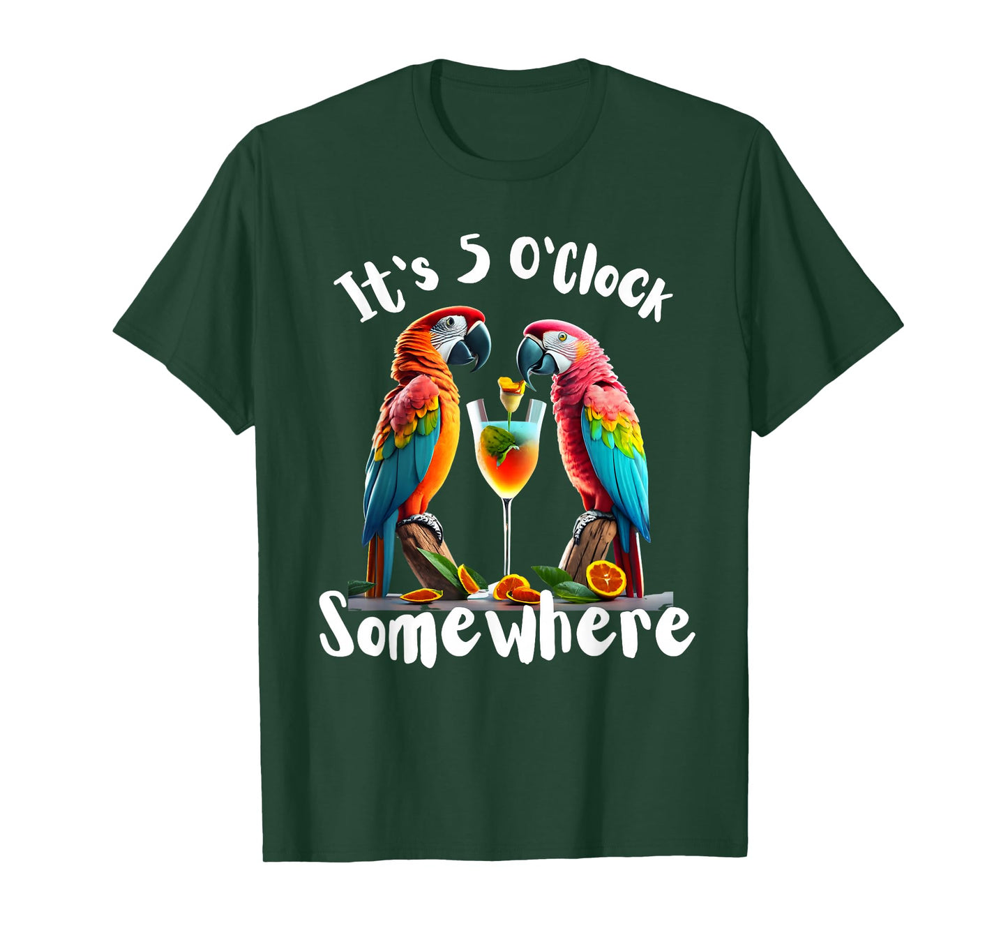 It's 5 O'Clock Somewhere Parrots drinking Cocktails funny T-Shirt