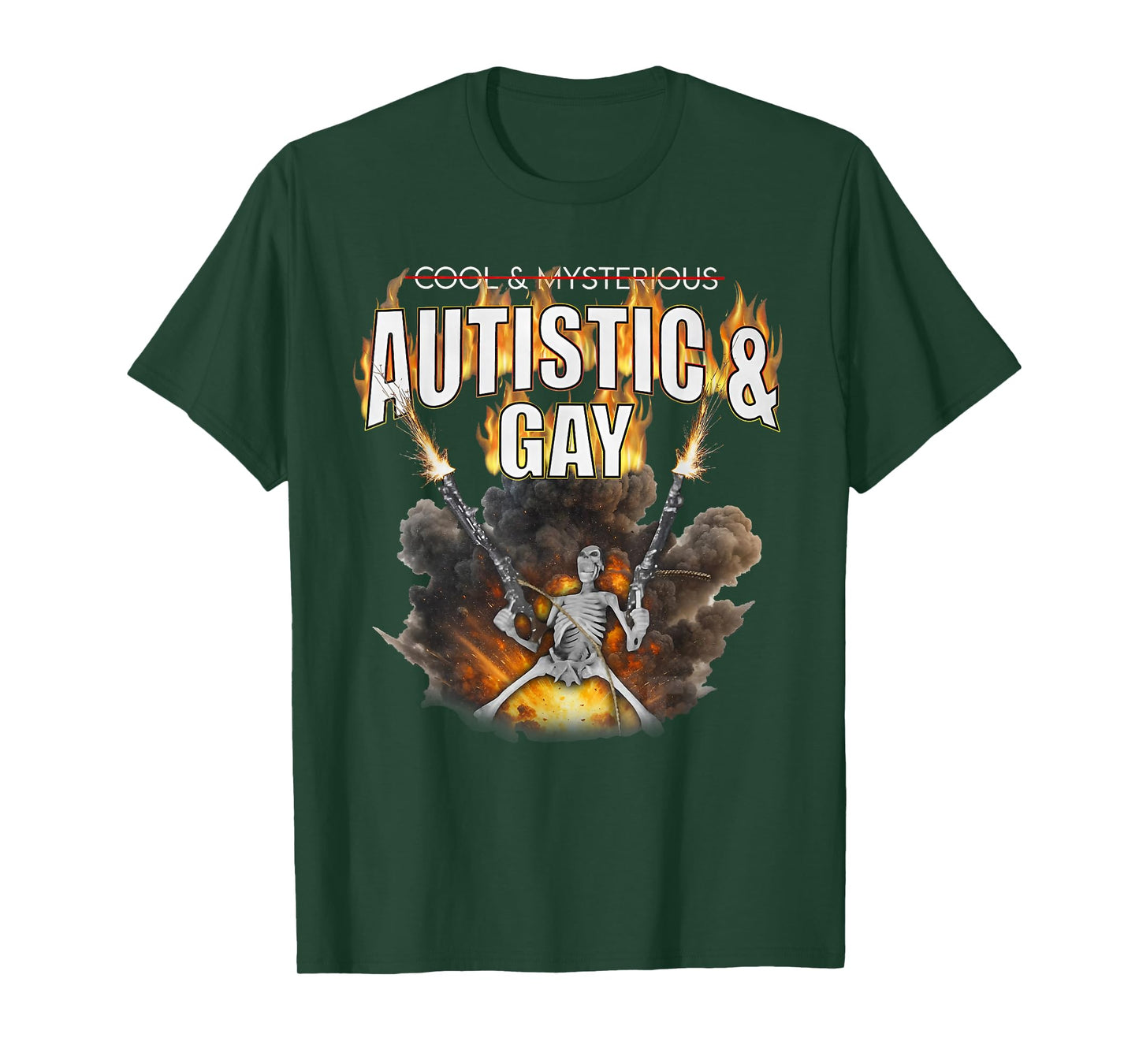 Autistic & Gay Funny Meme Skeleton Fire Autism Awareness T-Shirt